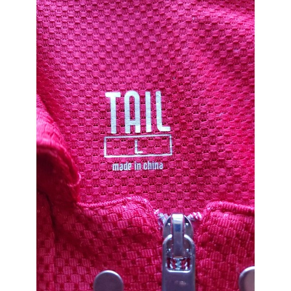 Tail Women's Short Sleeve Golf Polo Shirt Size L Red Zip Polyester Silver Studs - Picture 8 of 8